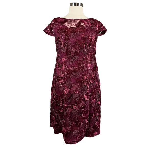 Alex Evenings Women's Cocktail Dress Size 14W Red Embroidered A-Line Midi - Picture 1 of 14